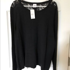 NWT CAbi black with lace back long sleeve sweater